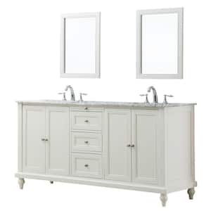 Classic 70 in. Double Vanity in Pearl White with Marble Vanity Top in Carrara White and Mirrors