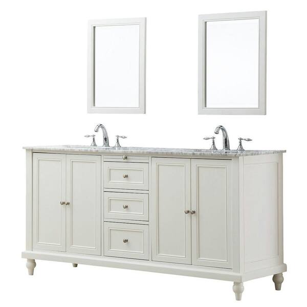 Direct vanity sink Classic 70 in. Double Vanity in Pearl White with Marble Vanity Top in Carrara White and Mirrors