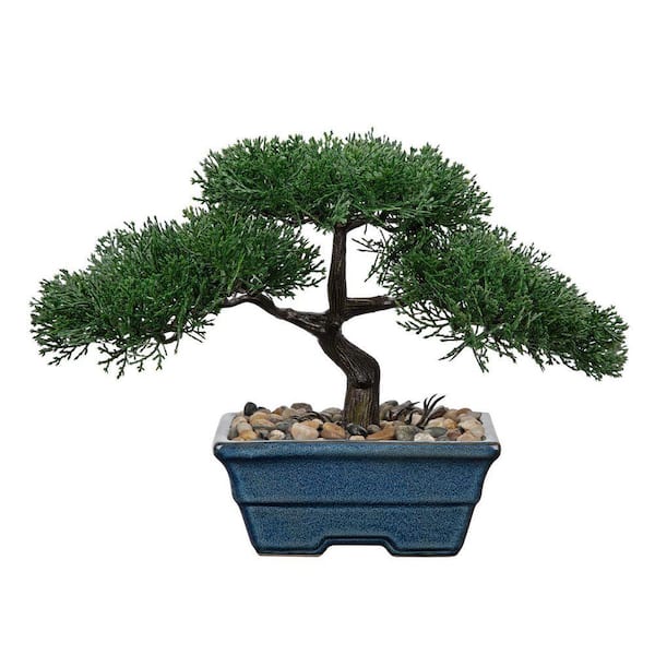 盆栽 upyh0ccmpri31hhvmd08 0.8 ft. Artificial Pine Bonsai Tree in Blue Ceramic Pot WK0732