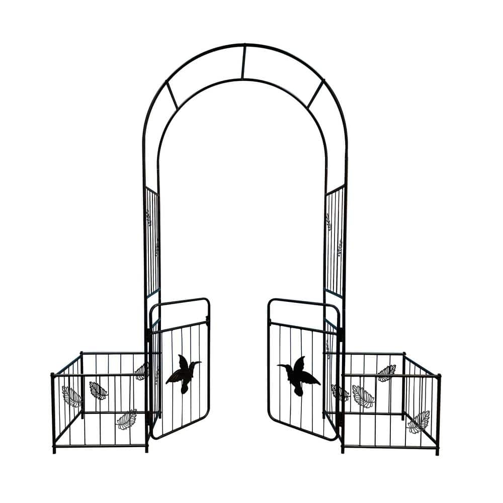 Tunearary 87 in. H Metal Garden Arch with Metal Decoration, Climbing ...