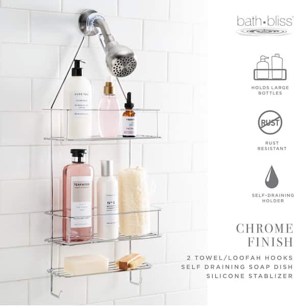 Home Basics Gold Aluminum 2-Shelf Suction Cup Hanging Shower Caddy