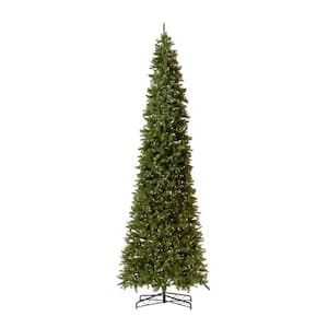 13 ft. Pre-Lit LED Slim Green Mountain Pine Artificial Christmas Tree with 1360 Warm White Lights 3924 Bendable Branches