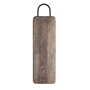17.5 in. Rectangle Walnut Finish Wood Serving Board with Metal Handle