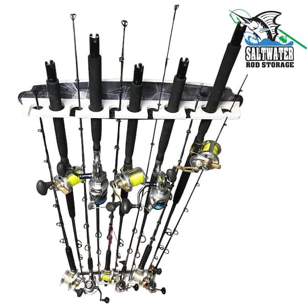 Rush Creek Creations 10-Rod Wall or Ceiling Fishing Rod Storage Rack,  Vertical or Horizontal Fishing Rod Holder with 10 Rod Capacity, Silver and  Black - Rush Creek Creations