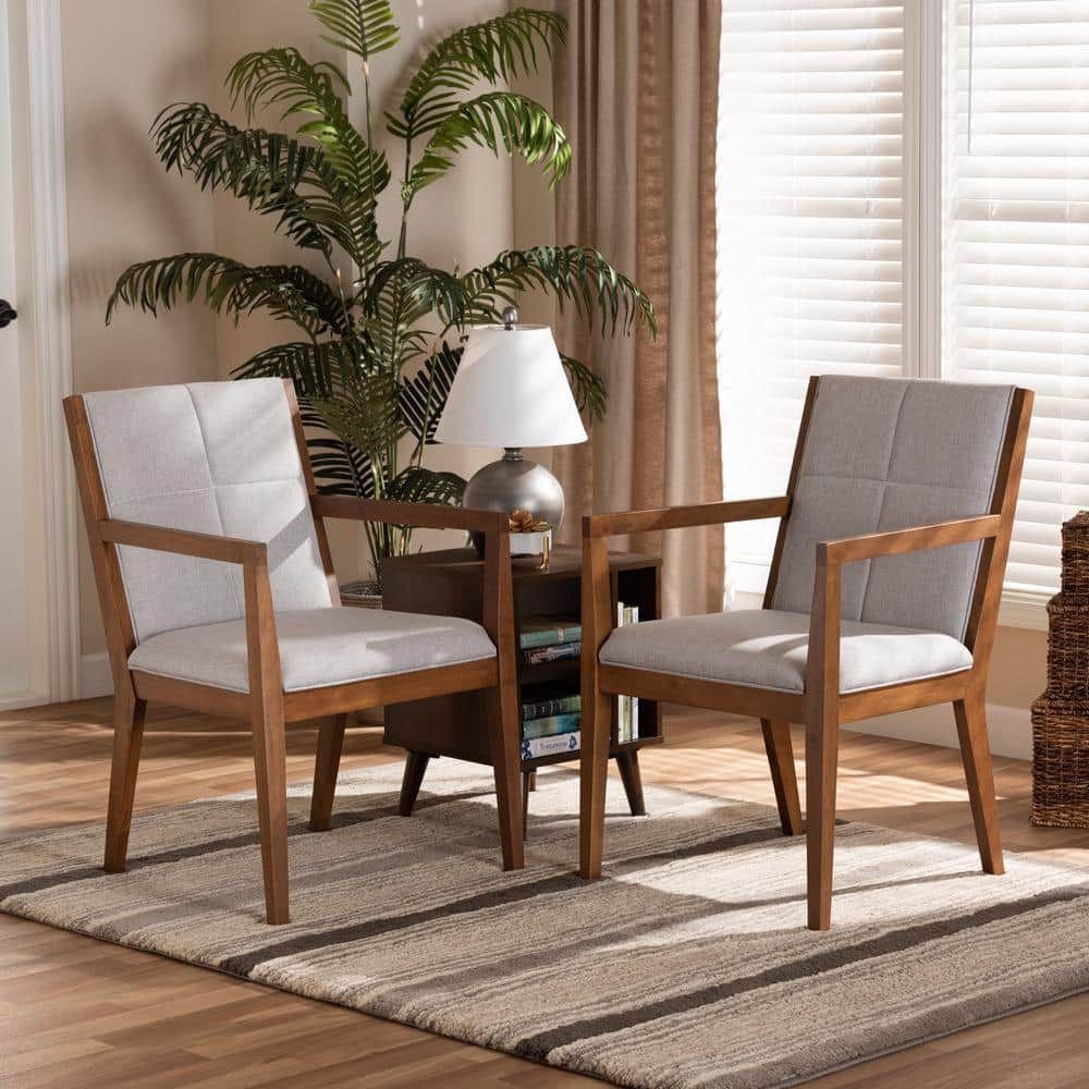 Theresa Greyish Beige and Walnut Mid-Century Modern Accent Chair
