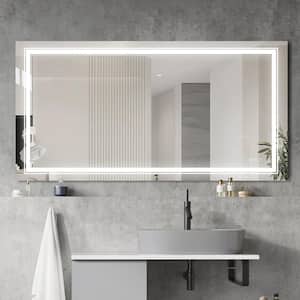 72 in. W x 36 in. H Rectangular Frameless LED Light Smart Anti-Fog Wall Bathroom Vanity Mirror Super Bright LED Light
