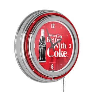 Coca-Cola Red Things Go Better with Coke Bottle Art Lighted Analog Neon Clock