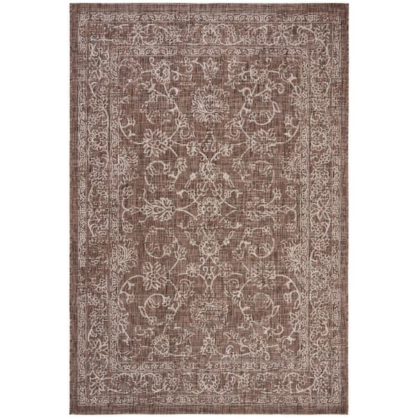 SAFAVIEH Courtyard Brown/Ivory Doormat 3 ft. x 5 ft. Border Floral Scroll Indoor/Outdoor Patio Area Rug