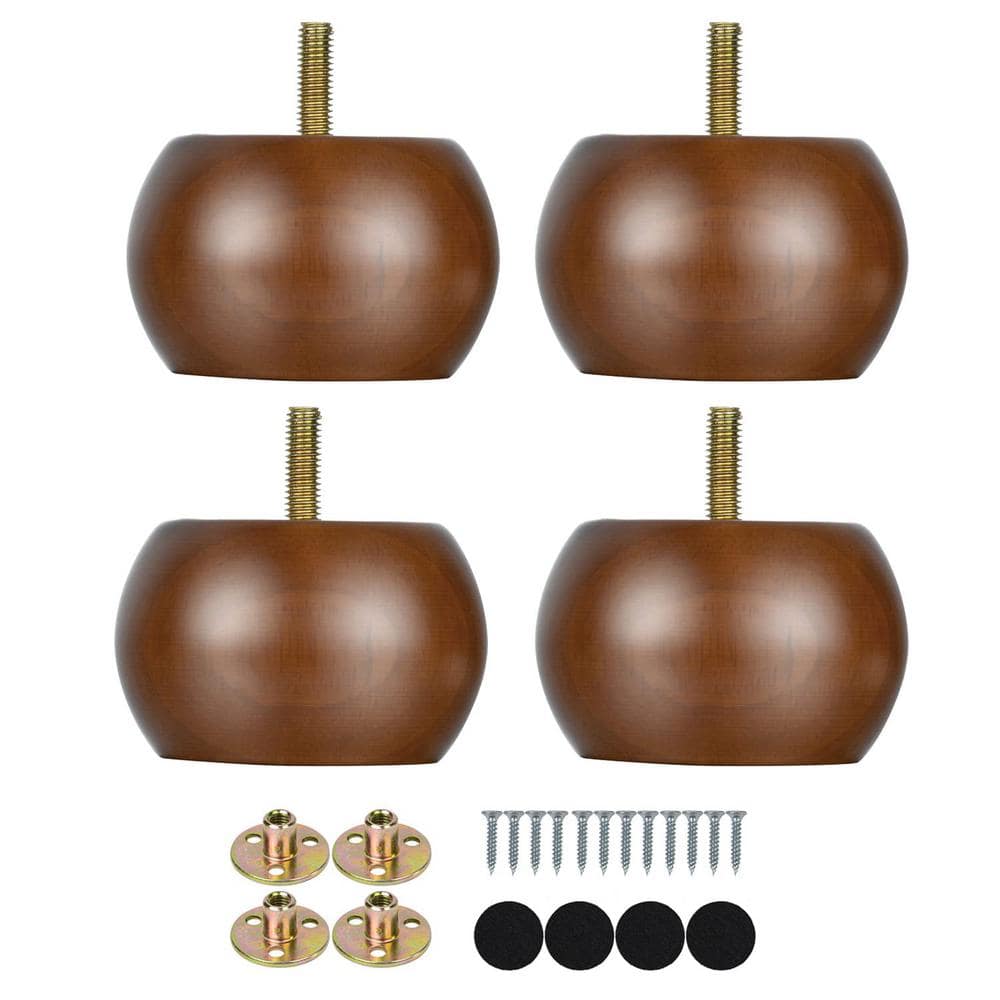 2 in. Solid Hardwood Bun Feet for Furniture Legs with Predrilled M8 Bolt, B