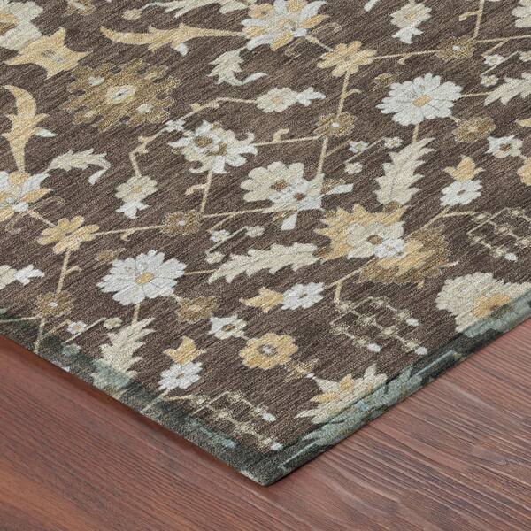 Chantille Machine Washable Indoor/Outdoor Abstract ACN2857 Chocolate 8 ft. x 8 ft. Round Rug