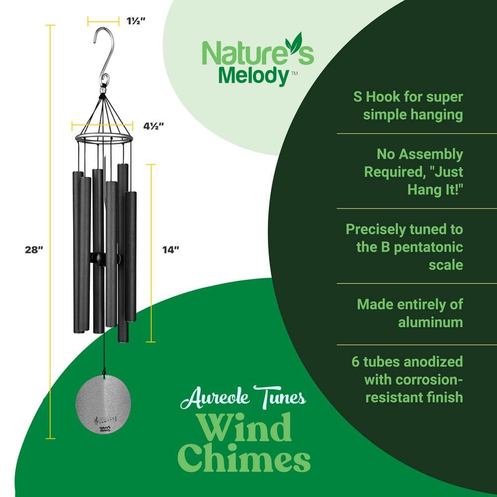 Nature's Melody 28" Black Aluminum Outdoor Wind Chimes