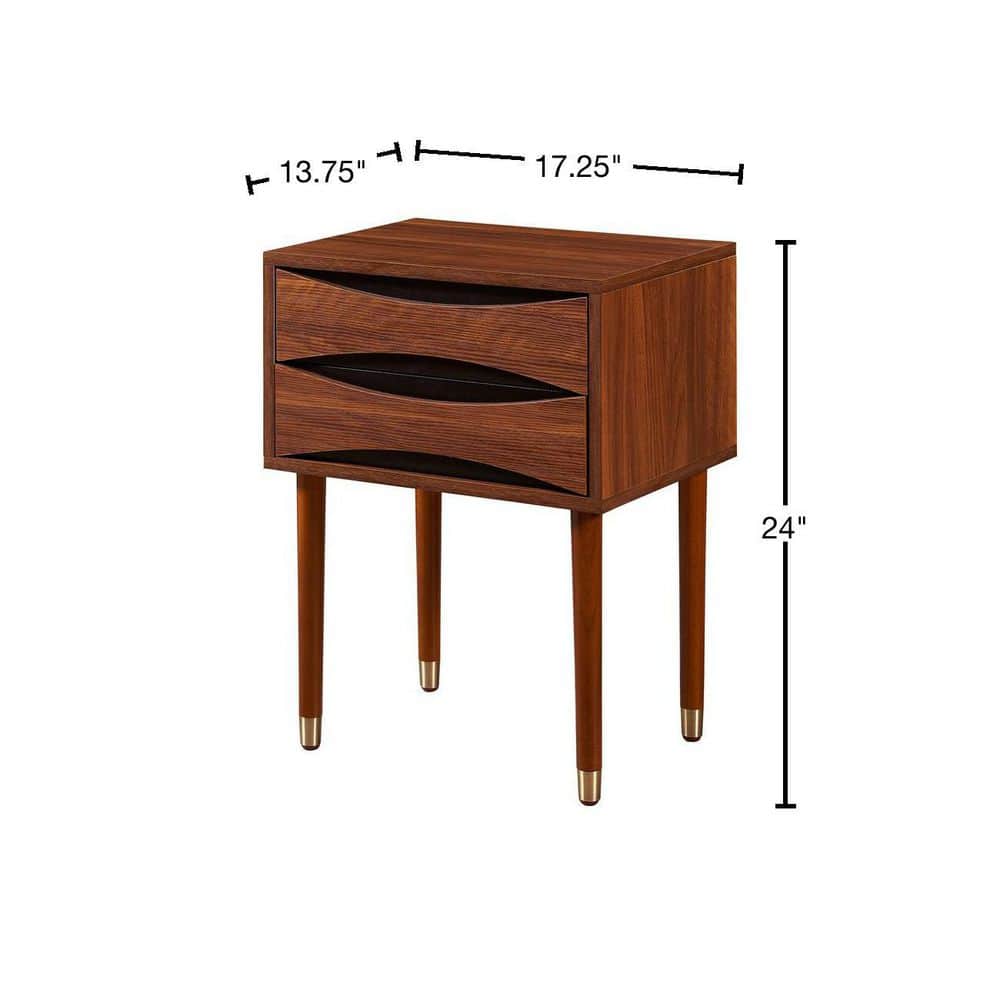 Walnut and Brass Rectangular Side Table with Storage