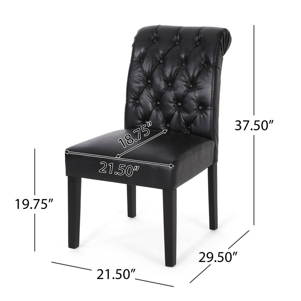 Midnight Black Faux Leather Tufted Dining Side Chairs, Set of 2
