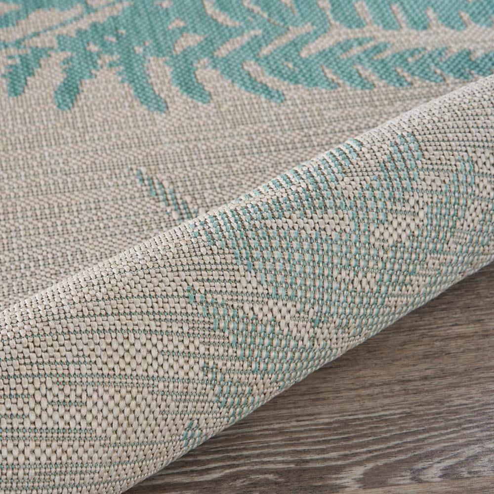 Teal and Cream Synthetic Flat Woven 8' x 10' Area Rug