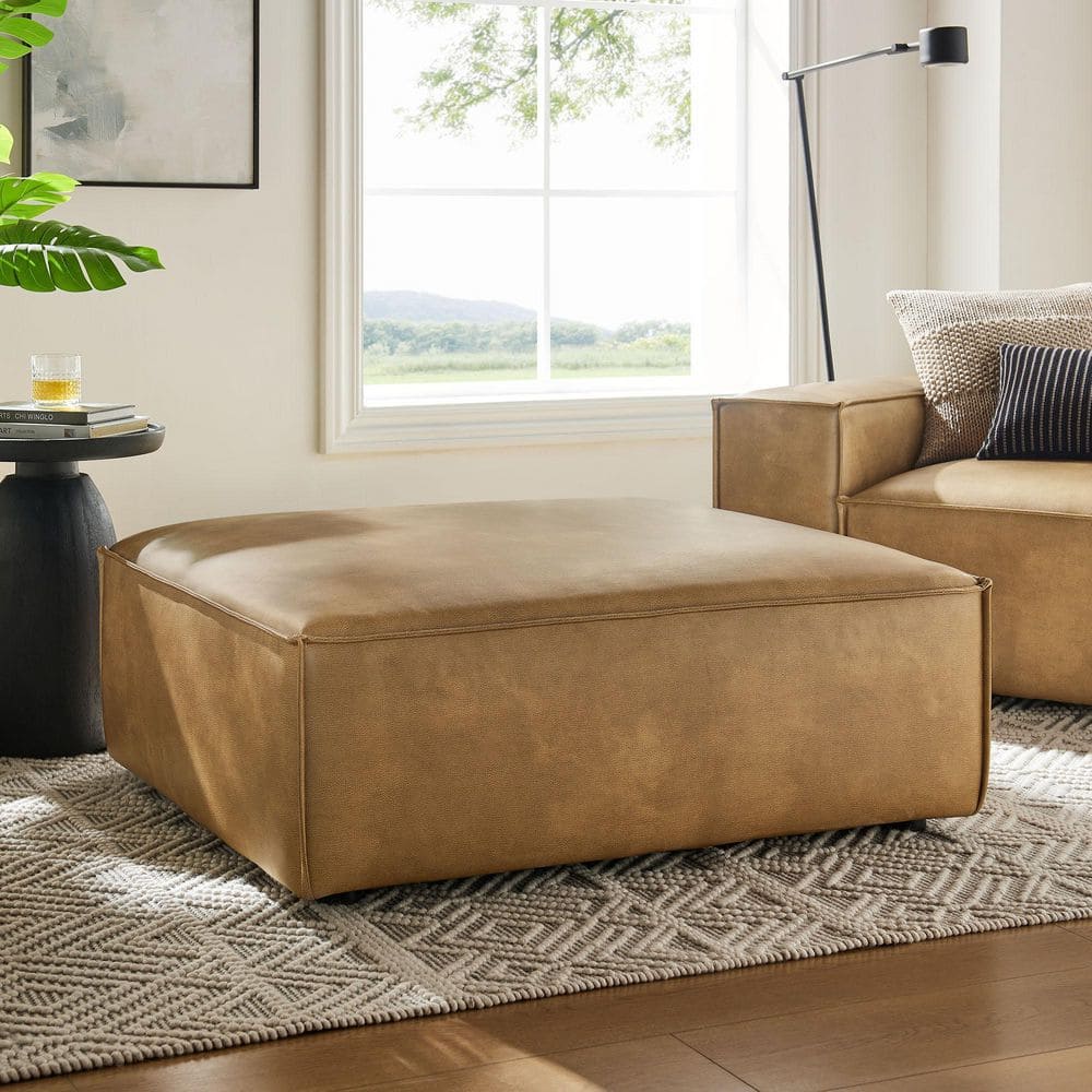 STEVEJオットマン MODWAY Restore Faux Leather Modular Ottoman in Toast-Living Room