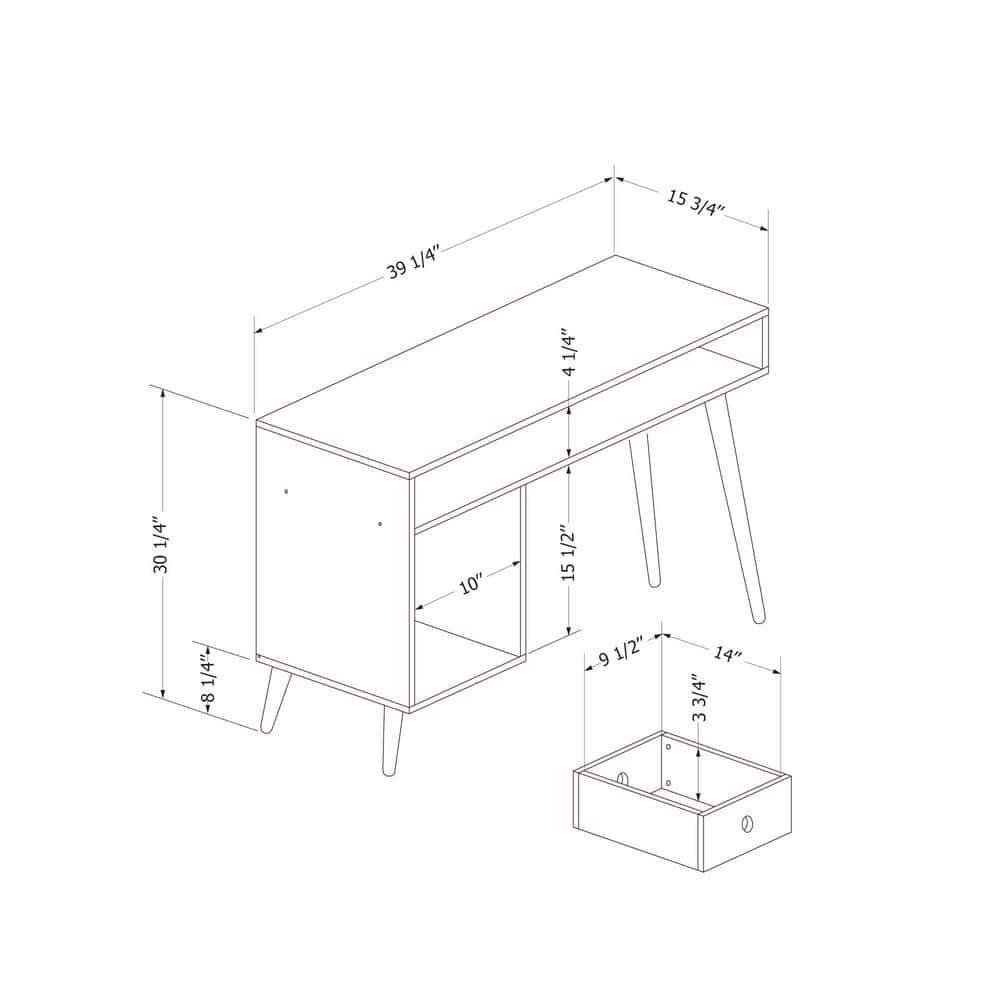 Natural Rubberwood 39" Scandinavian Computer Desk with Drawer