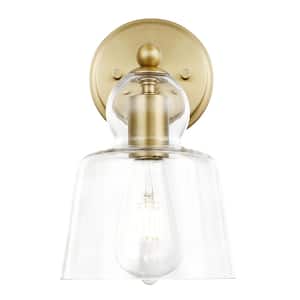 Riis 5 in. Brushed Brass/Clear Wall Sconce