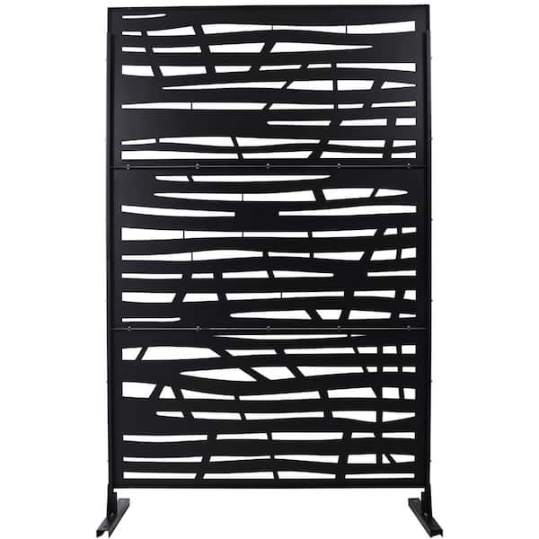 6.3 ft. H x 4 ft. W Black Metal Privacy Screen Freestanding Decorative Privacy Screen for Garden (3 Panels)