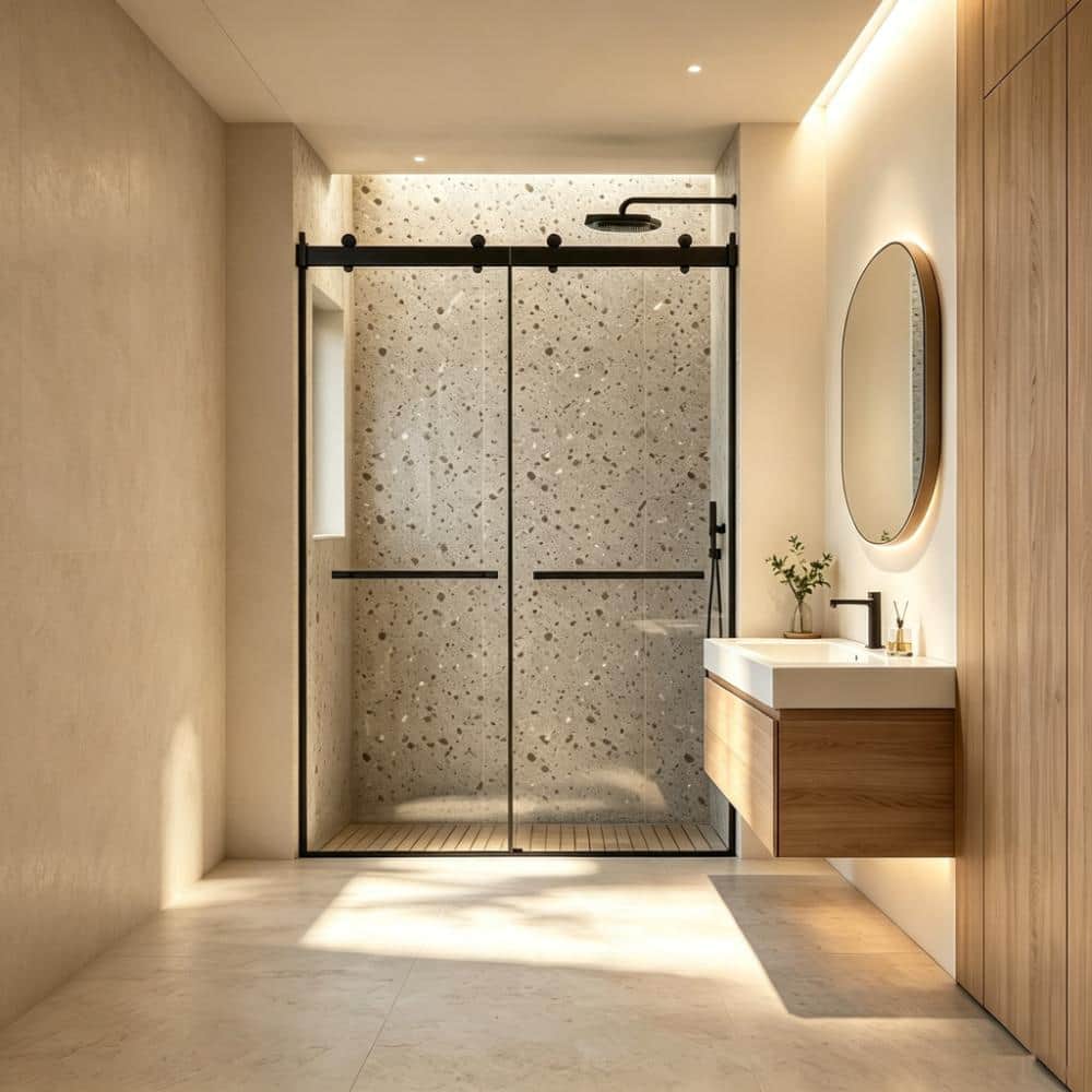 "60 in. W x 75 in. H Dual Sliding Frameless Shower Doors in Matte Black with 5/16""(8mm) ANSI-certified Tempered Glass" price history on PriceWatchPro