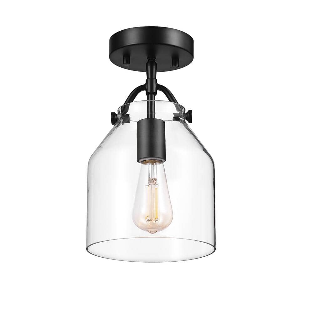 Matte Black Flush Mount Ceiling Light with Clear Glass Shade