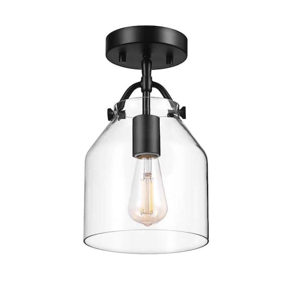 Globe Electric 7 in. 1-Light Matte Black Flush Mount with Clear Glass Shade and No Bulbs Included