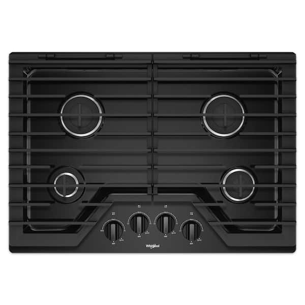 Whirlpool 30 in. Gas Cooktop in Black with 4 Burners and EZ-2-LIFT Hinged Cast-Iron Grates