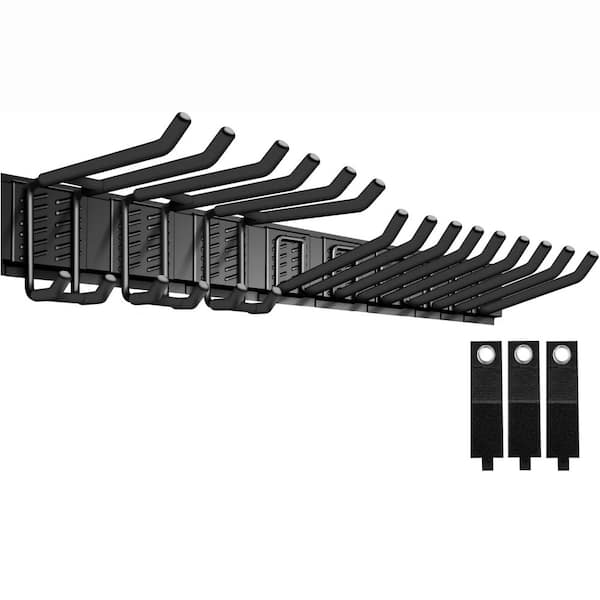 Garage Tool Organizer 48in Black Carbon Steel Wall Rack with 15Pack Hooks, Heavy Duty, 675 lbs Capacity, Easy Install