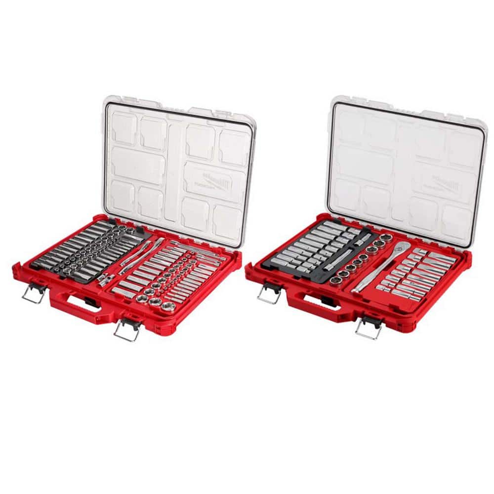 Milwaukee PACKOUT 1/4 and 3/8 in. drive Metric and SAE 106 Piece Mechanics  Ratchet and Socket Set 90 