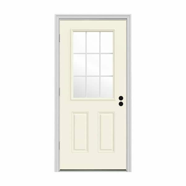 JELD-WEN 36 in. x 80 in. 9 Lite Vanilla Painted Steel Prehung Right ...