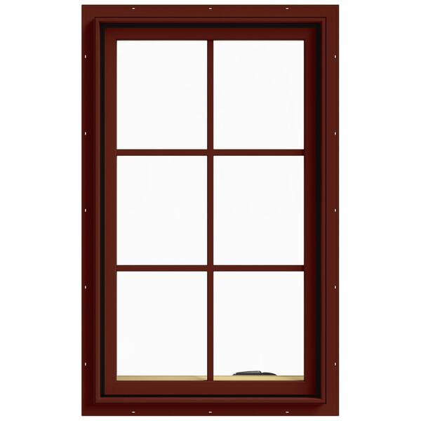 JELD-WEN 24 in. x 40 in. W-2500 Series Red Painted Clad Wood Right-Handed Casement Window with Colonial Grids/Grilles