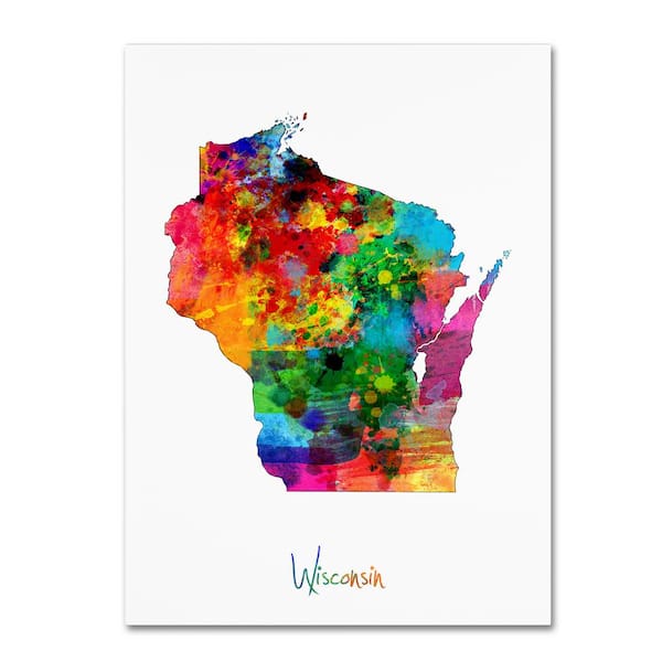 Trademark Fine Art Wisconsin Map by Michael Tompsett Hidden Frame Travel Wall Art 24 in. x 32 in.