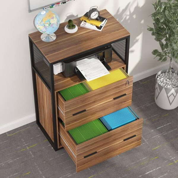 2 Drawer Lateral File Cabinet with Lock, Filing Cabinet Printer Stand,Legal/Letter / A4 Size - Dk Walnut