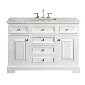 Monroe 48 in. W x 22 in. D x 34 in. H Bathroom Vanity in White with Gray Carrera Marble Top with White Sink