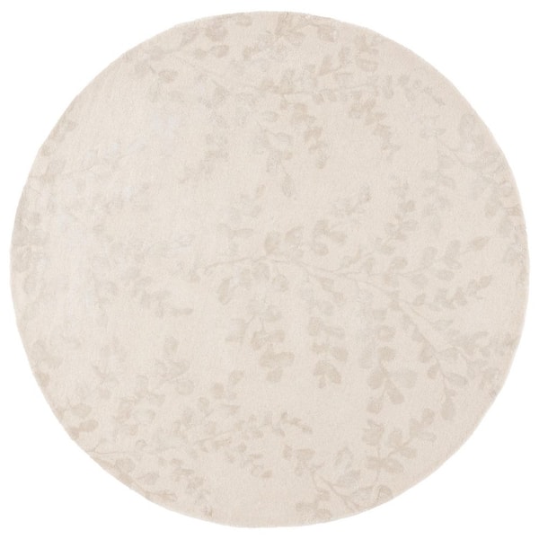 SAFAVIEH Glamour 6 ft. x 6 ft. Ivory/Beige Oversized Botanical Round Area Rug