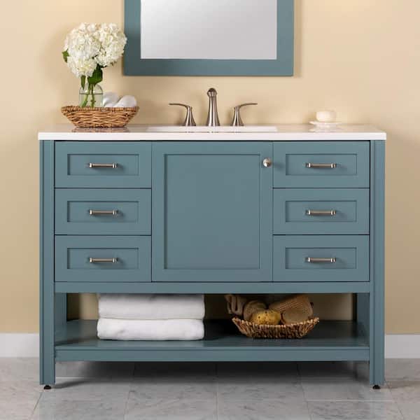 Home Decorators Collection Northwind 48 in. W x 19 in. D x 35 in. H Single Sink Freestanding Bath Vanity in Sage with White Cultured Marble Top