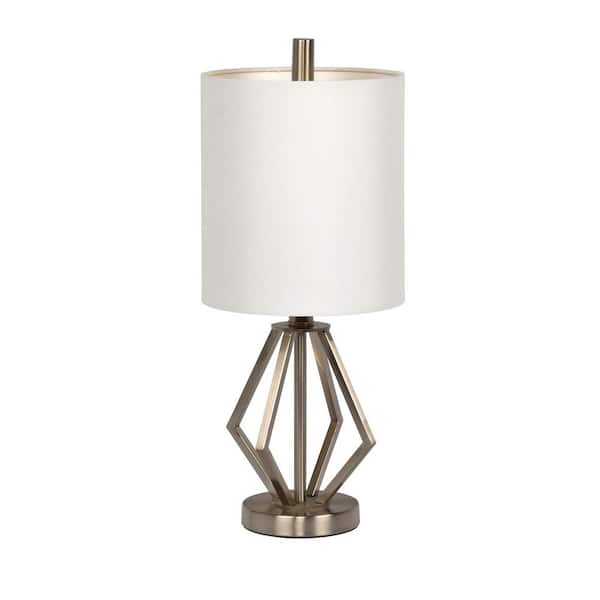 Table Lamp 19.25 in. Brushed Nickel Finish Contemporary Geometric Table Lamp for home with Off-White Fabric Shade