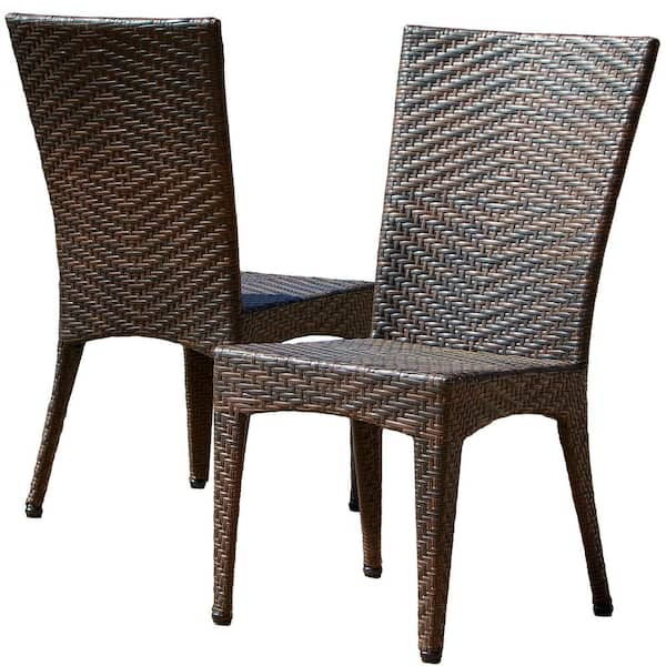 Noble House Brooke Multi Brown Plastic Outdoor Dining Chair (Set of 2) 6146