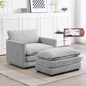 Modern Grey Corduroy Accent Armchair with Ottoman for Living