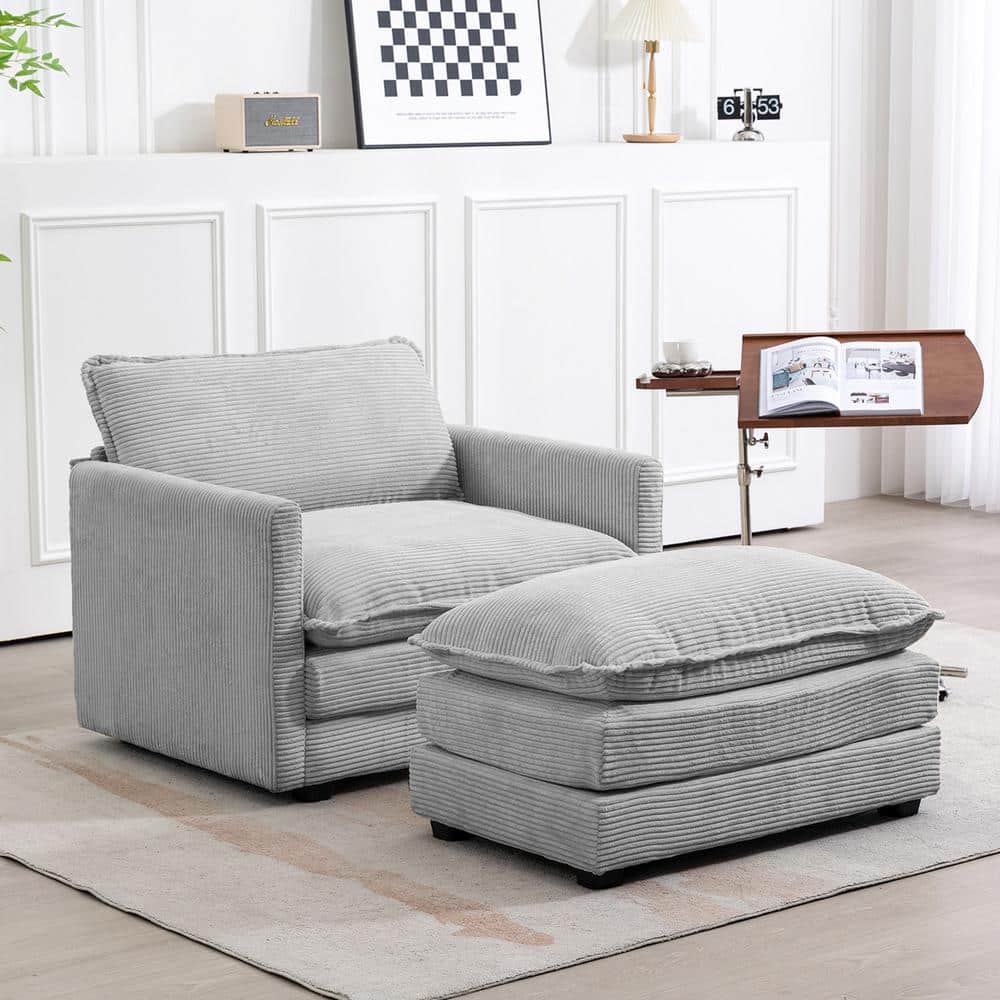 Modern Grey Corduroy Accent Armchair with Ottoman for Living price history on PriceWatchPro