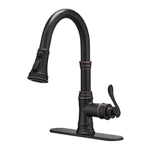 Single-Handle Pull-Down Sprayer 3 Spray High Arc Kitchen Faucet With Deck Plate in Oil Rubbed Bronze