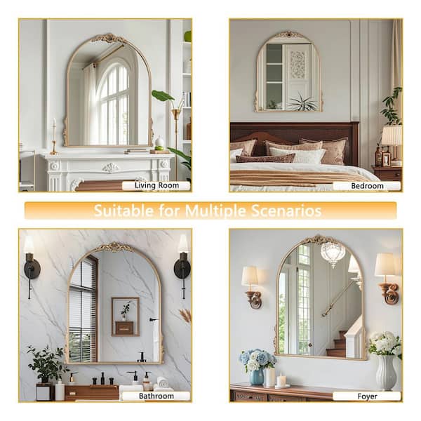 Elevatehome 24 in. W x 32 in. H Modern Gold Arched Framed Accent Dresser Mirror Accent Wall Decorative Mirror Elevatehome 24 in. W x 32 in. H Modern Gold Arched Framed Accent Dresser Mirror Accent Wall Decorative Mirror