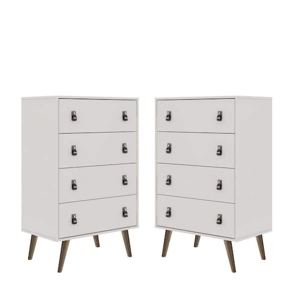 Manhattan Comfort Amber 4-Drawer White Tall Dresser (44.6 in. H x 27.2 in. W x 17.9 in. D) (Set of 2)