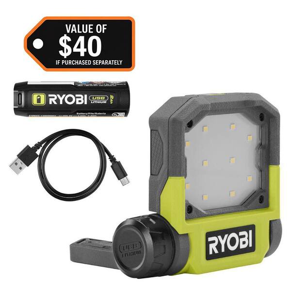 USB Lithium Cordless Pivoting LED 3-Mode Flip Light Kit with 2.0 Ah Battery and Charging Cable