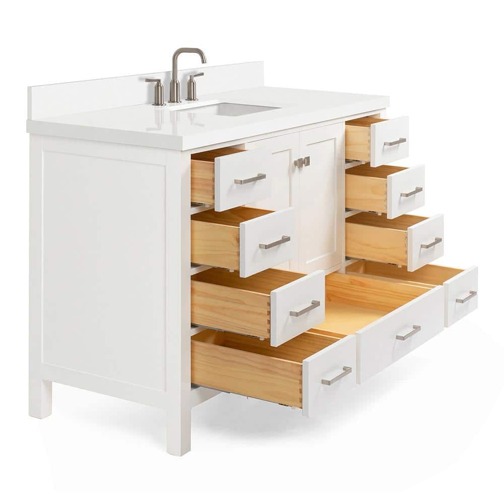 Cambridge 55" White Single Basin Vanity with Quartz Countertop