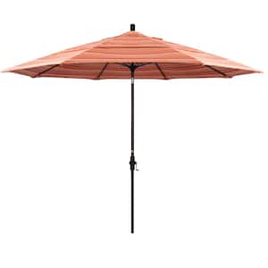11 ft. Bronze Aluminum Pole Market Fiberglass Collar Tilt Crank Lift Outdoor Patio Umbrella in Dolce Mango Sunbrella