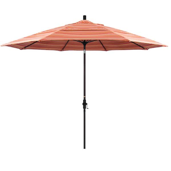 11 ft. Bronze Aluminum Pole Market Fiberglass Collar Tilt Crank Lift Outdoor Patio Umbrella in Dolce Mango Sunbrella