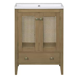 BY15 24 in. W x 18 in. D x 34 in. H Single Sink Freestanding Bath Vanity in Natural with White Solid Surfer Top