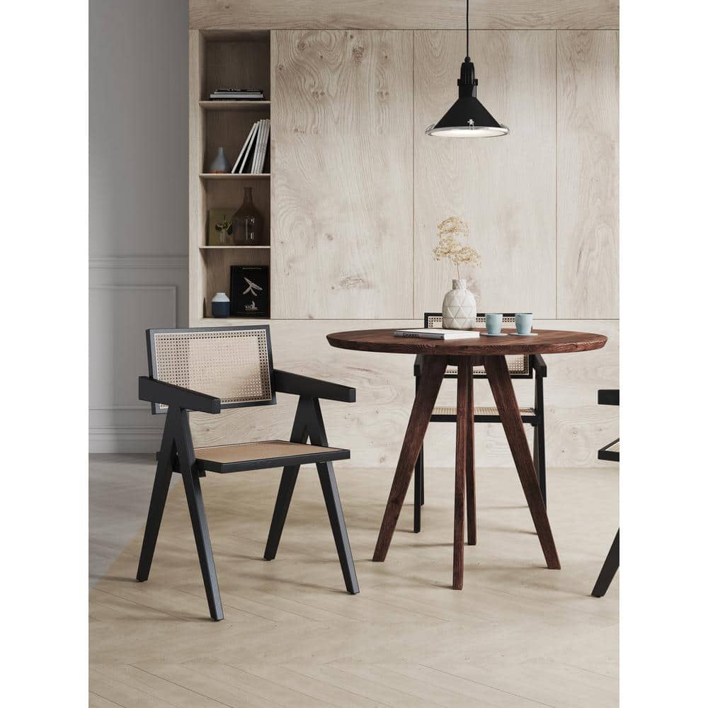 Hamlet Black and Natural Cane Rattan Dining Arm Chair Set of 2