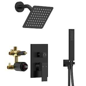 Single-Handle 2-Spray 6 in. Wall Mount Dual Shower Head Fixed and Handheld Shower Head in Matte Black 1.8 GPM