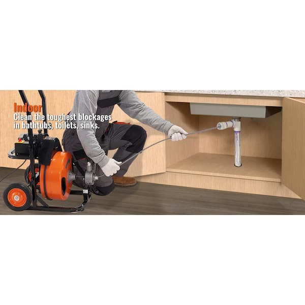 Drain Cleaning Machine 50 ft. x 3/8 in. Sewer Snake Machine Auto Feed Drain Auger Cleaner for 1 in. to 4 in. Pipes